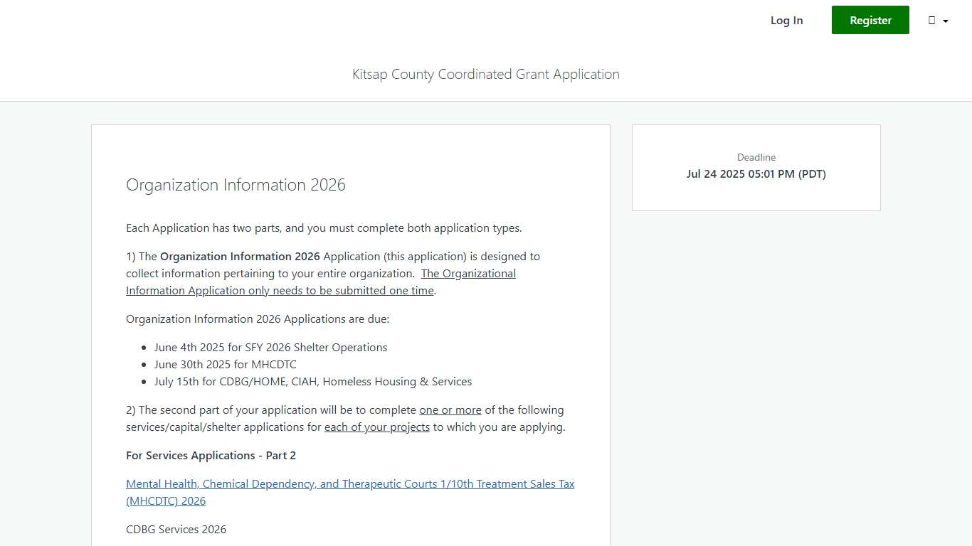 Organization Information 2026 - Kitsap County Coordinated Grant Application
