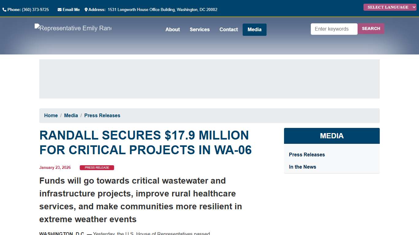 Randall Secures $17.9 Million For Critical Projects in WA-06 Representative Emily Randall